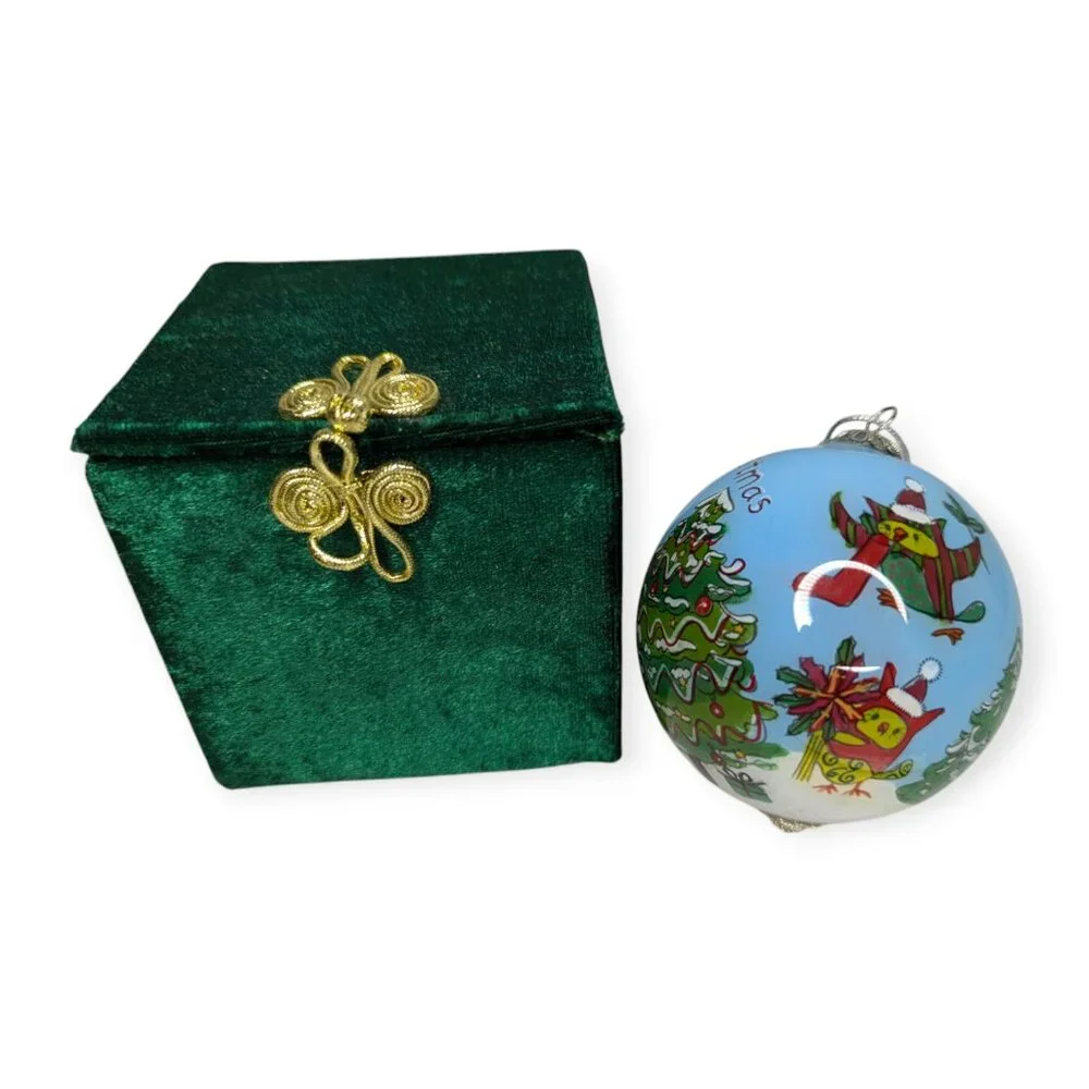 Pier One Li Bien Round Globe Christmas Ornament with Green Velvet Box 4